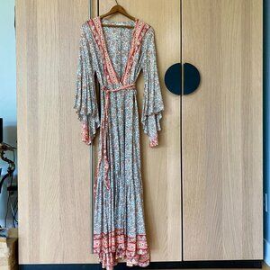 Floral wrap dress with bell sleeves, xs